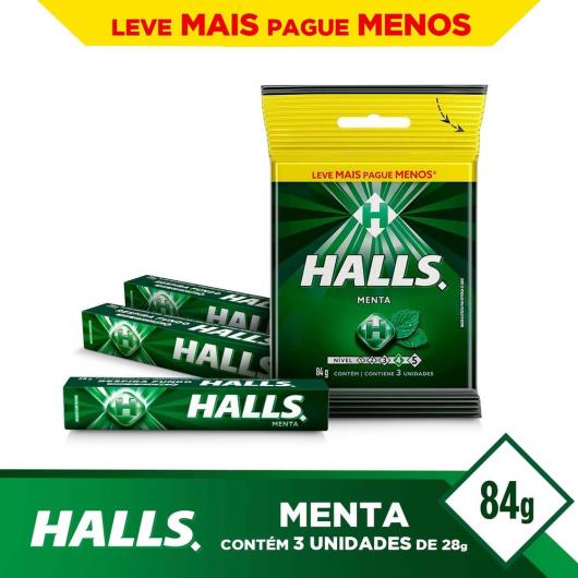 Bala Halls Menta 84g pacote com 3 unidades - Imagem em destaque