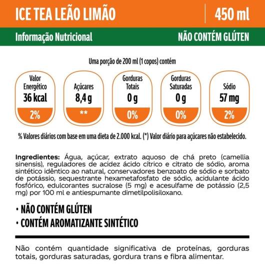 Chá Ice Tea Leão Sabor Limão PET 450ML - Imagem em destaque