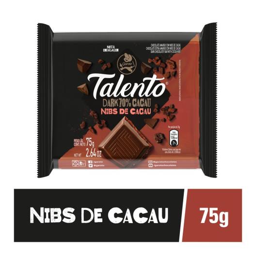 Chocolate GAROTO TALENTO Dark Nibs de Cacau 75g - Imagem em destaque