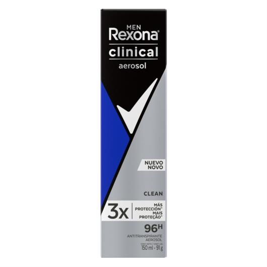 Antitranspirante Aerosol Rexona Men Clinical Clean 150ml - Imagem em destaque