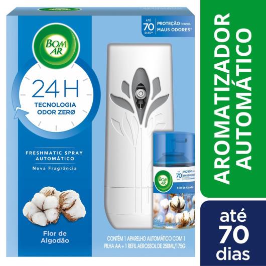 Aromatizador Bom Ar Spray Automático Freshmatic Flor de Algodão Aparelho + Refil 250ml - Imagem em destaque