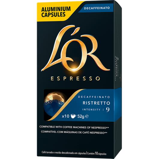 Café em Cápsula Torrado e Moído Ristretto Espresso Descafeinado L'or Intensity 9 Caixa 52g 10 Unidades - Imagem em destaque