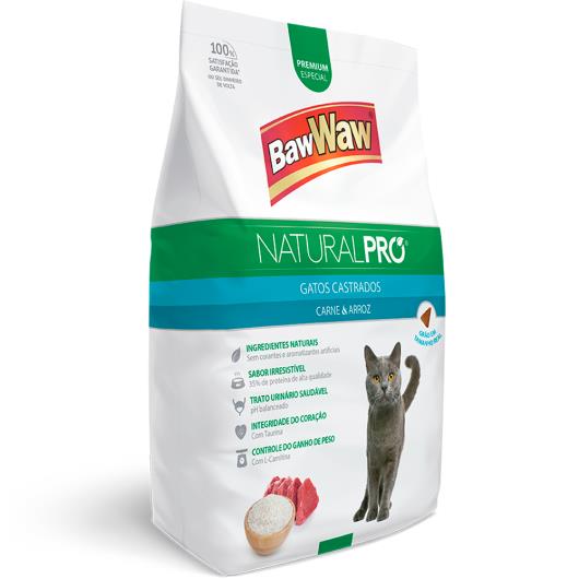 Alimento para Gatos castrados carne e arroz Natural Pró Baw Waw 1kg - Imagem em destaque