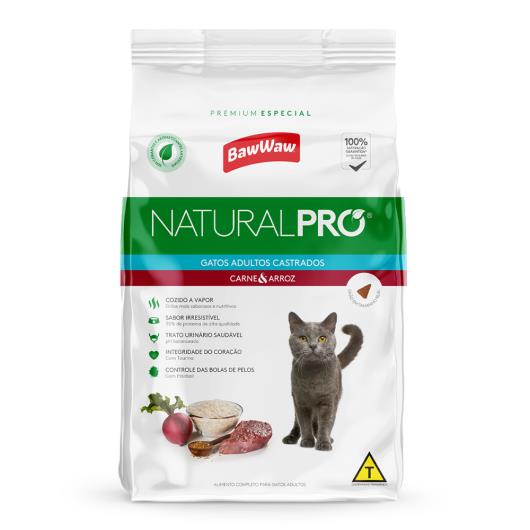 Alimento para Gatos castrados carne e arroz Natural Pró Baw Waw 1kg - Imagem em destaque