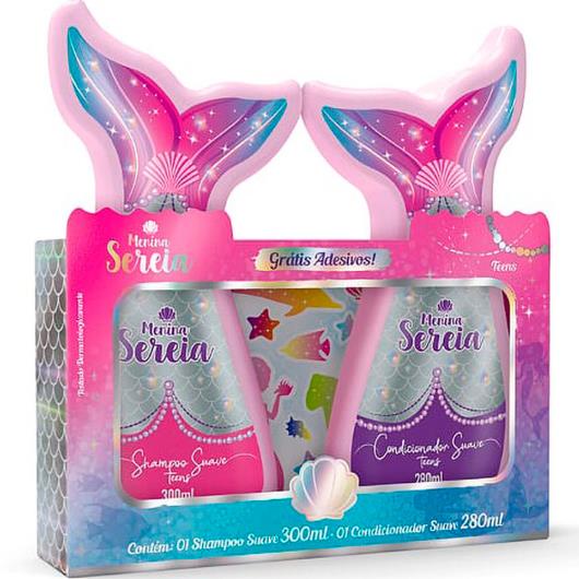 Shampoo 300ml + Condicionador 280ml infantil menina sereia grátis adesivos - Imagem em destaque