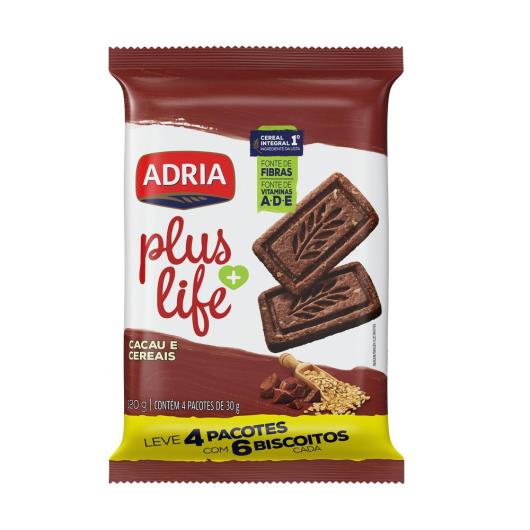 Biscoito Adria Plus Life Integral Cacau e Cereais 120g - Imagem em destaque