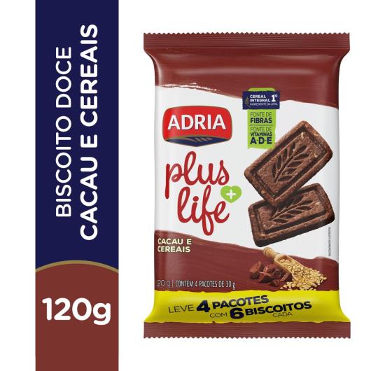 Biscoito Adria Plus Life Integral Cacau e Cereais 120g - Imagem em destaque