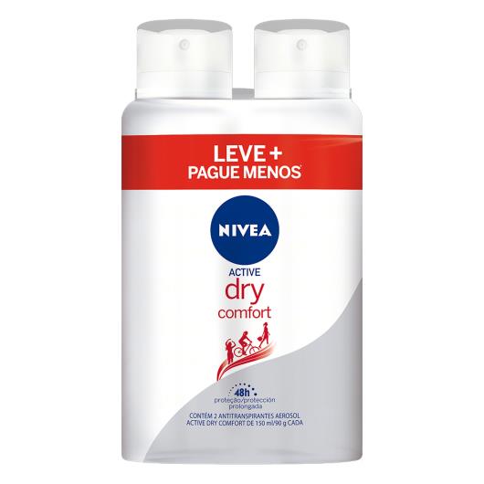 Pack Antitranspirante Aerossol Nivea Dry Comfort Active 2 Unidades 150ml Cada - Imagem em destaque