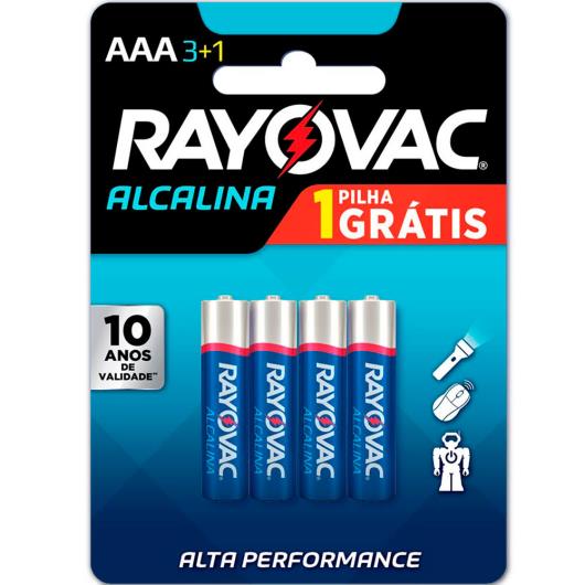 Pilha alcalina AAA Rayovac 4 unidades - Grátis 1 pilha - Imagem em destaque