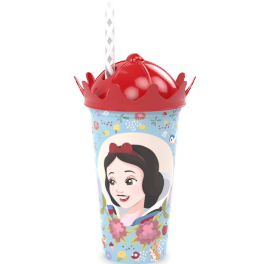 Copo coroa com canudo branca de neve Plasútil 500ml - Imagem em destaque