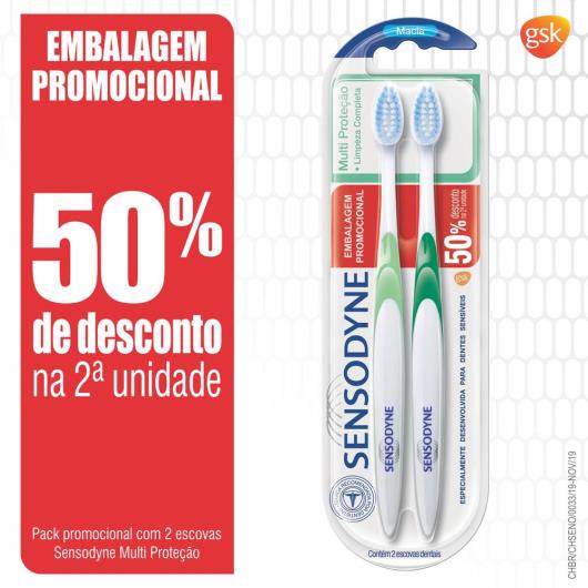 2 Escovas Dentais MultiProteção 50% de desconto na segunda unidade Sensodyne - Imagem em destaque