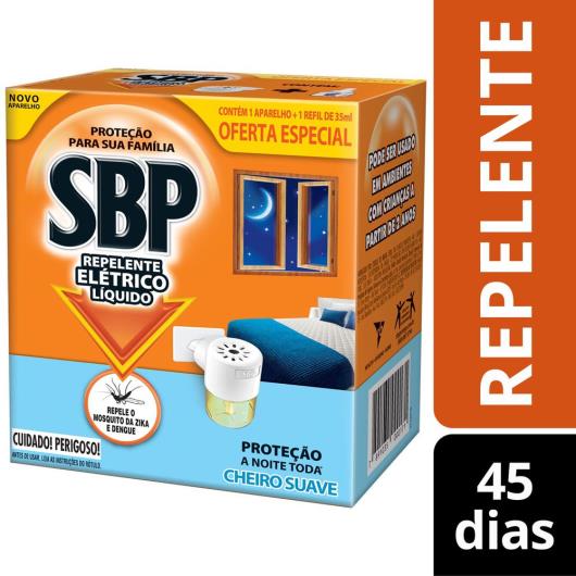 Repelente Elétrico Líquido SBP 45 Noites Cheiro Suave Novo Aparelho + Refil - Imagem em destaque