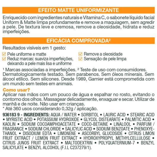 Sabonete Líquido Garnier limpeza facial efeito matte 120g - Imagem em destaque