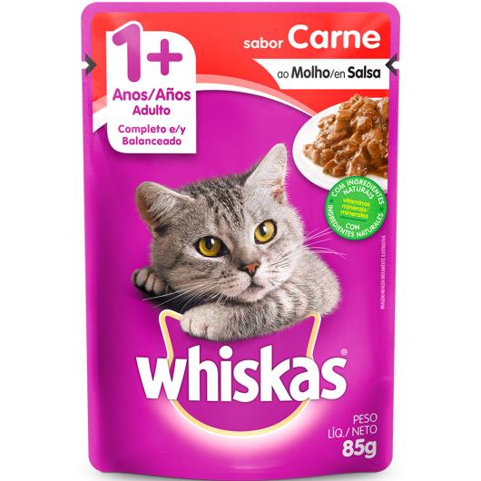 Alimento para Gatos Adultos 1+ Carne ao Molho Whiskas Sachê 85g - Imagem em destaque