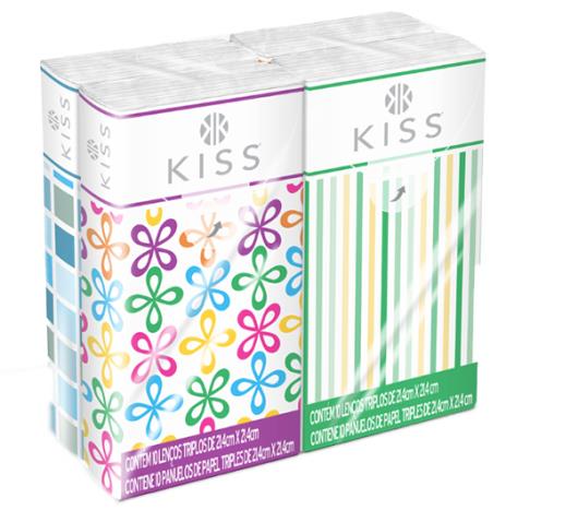 Lenço de papel Kiss embalagem de bolso com 4 unidades - Imagem em destaque