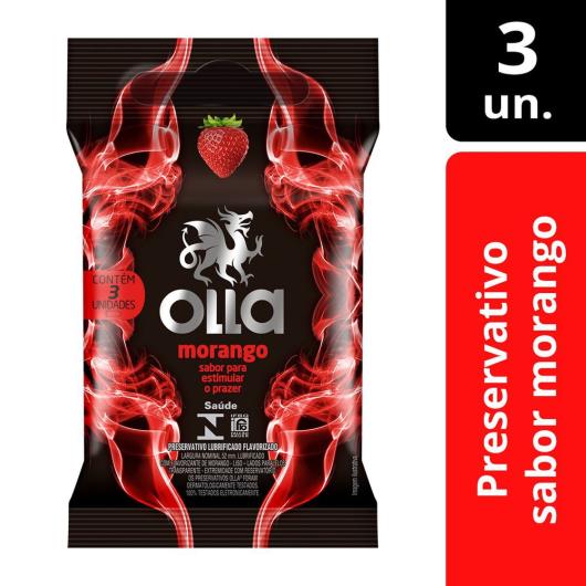 Preservativo Masculino Lubrificado Flavorizado Morango Olla Pacote 3 Unidades - Imagem em destaque