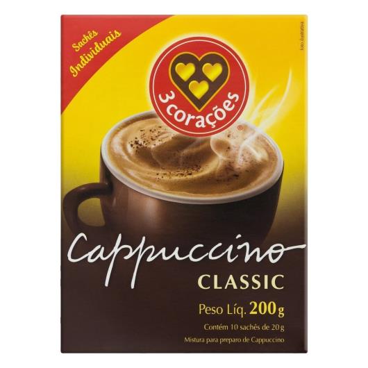 Cappuccino 3 Corações Classic Solúvel Sachê 20G Com 10 Unidades - Imagem em destaque