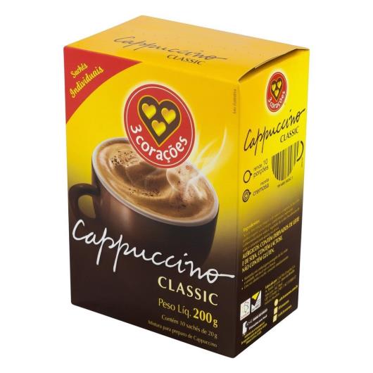 Cappuccino 3 Corações Classic Solúvel Sachê 20G Com 10 Unidades - Imagem em destaque