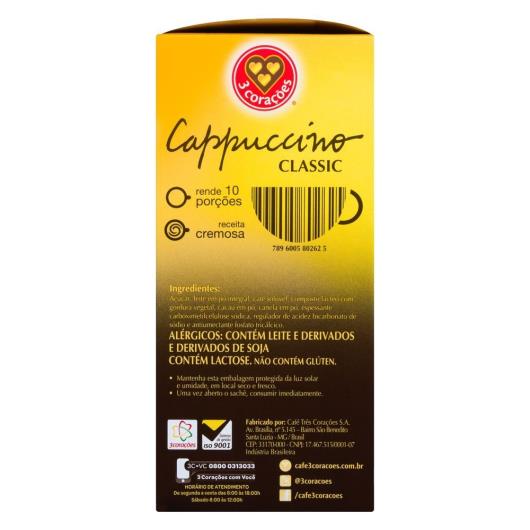 Cappuccino 3 Corações Classic Solúvel Sachê 20G Com 10 Unidades - Imagem em destaque