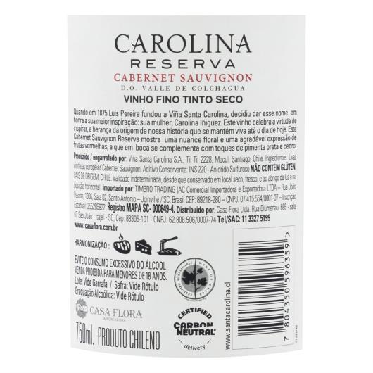 Vinho Chileno Tinto Seco Reserva Santa Carolina Cabernet Sauvignon Valle de Colchagua Garrafa 750ml - Imagem em destaque