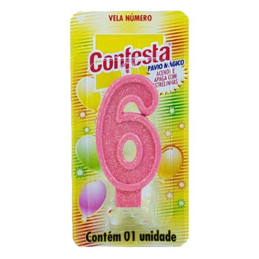 Vela Confesta Numero 6 Rosa - Imagem em destaque