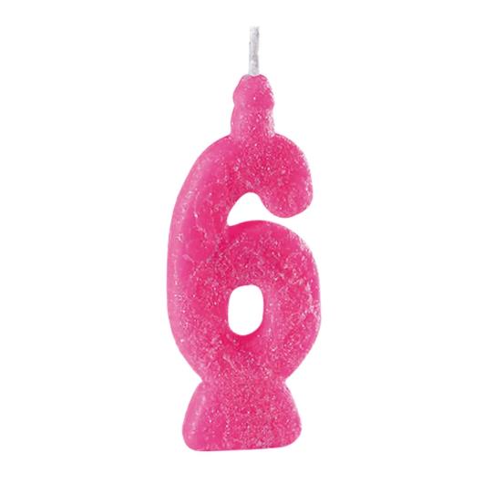 Vela Aniversário Pávio Mágico Rosa Confesta Super Número Nº 6 - Imagem em destaque