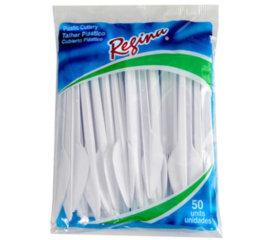 Faca Regina de plástico branca para refeição com 50 unidades - Imagem em destaque