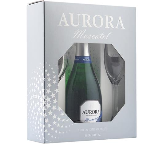 Vinho branco nacional espumante Aurora Moscatel 750 ml + 2 Taças - Imagem em destaque