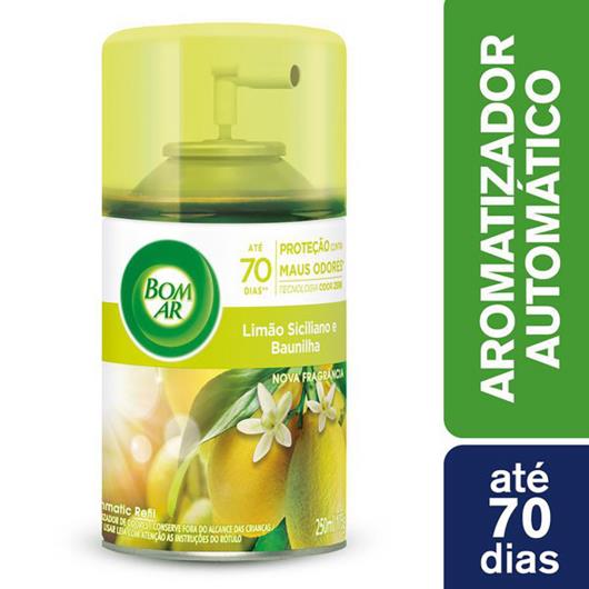 Neutralizador de Odores Limão Siciliano e Baunilha Freshmatic Bom Ar Frasco 250ml Spray Refil - Imagem em destaque