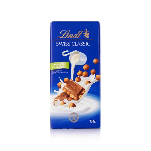 Chocolate Lindt Swiss Classic Tablete ao Leite Com Avelã 100g - Imagem em destaque