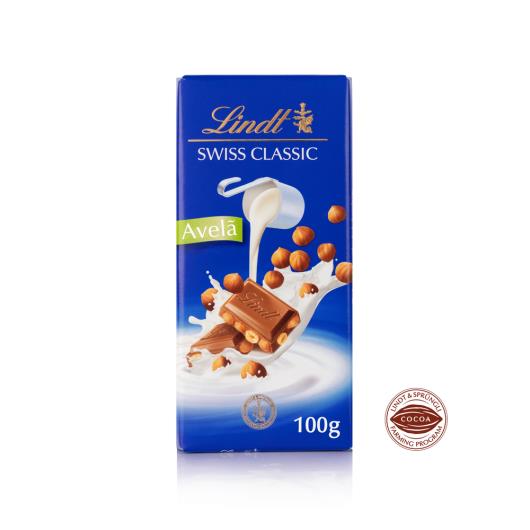 Chocolate Lindt Swiss Classic Tablete ao Leite Com Avelã 100g - Imagem em destaque