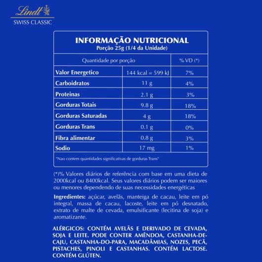 Chocolate Lindt Swiss Classic Tablete ao Leite Com Avelã 100g - Imagem em destaque