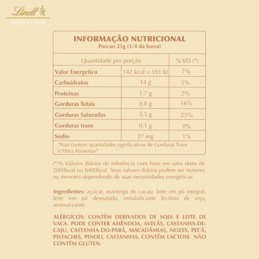 Chocolate Lindt Swiss Classic Tablete Branco 100g - Imagem em destaque