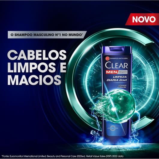 Shampoo Anticaspa Limpeza Diária 2 em 1 Clear Men Frasco 200ml - Imagem em destaque