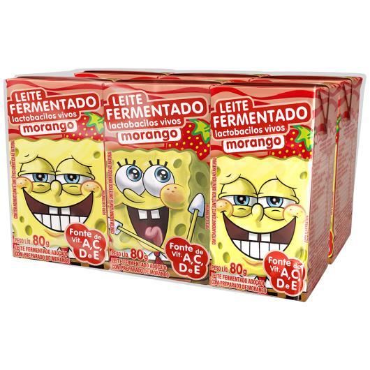 Leite Fermentado Batavinho Bob Esponja Morango 6x 80g - Imagem em destaque