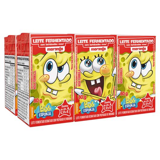 Pack Leite Fermentado Desnatado Morango Bob Esponja Elegê 480g 6 Unidades - Imagem em destaque