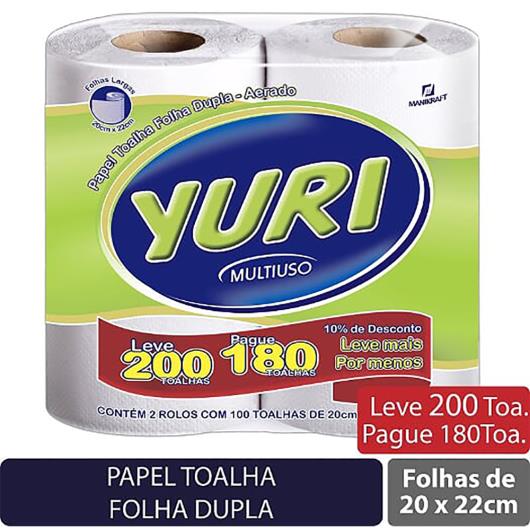 Papel Toalha Folha Dupla Aerado Yuri Leve 200 Pague 180 Toalhas - Imagem em destaque