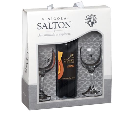 Kit vinho tinto nacional classic cabernet sauvignon Salton 750 ml + 2 taças - Imagem em destaque